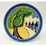 Wedgwood charger hand painted with Clarice Cliff Bizarre design,