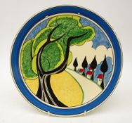 Wedgwood charger hand painted with Clarice Cliff Bizarre design,