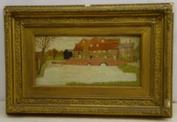 Early 19th century Needlework Water Mill picture within ornate gilt frame,