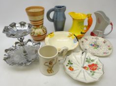 Art Deco and later ceramics comprising 1930s Burleigh ware Parrot jug, Crown Devon 'Leaf' jug,