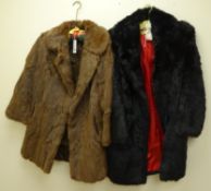Two vintage Coney fur coats, black fur retailed by Maxwell Cowan, York and brown by Ross,