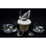 Swarovski 1995 Centenary Swan on stand and four graduated Swans,