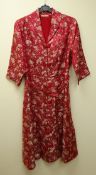 1950's Singapore buttoned dress woven with coloured silk brocade, belted,