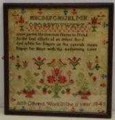 Early Victorian sampler worked with the alphabet,