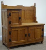 Gnomeman oak adzed telephone table by Thomas Whittaker of Littlebeck, shaped cresting rail,