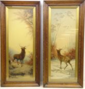 Pair Edwardian oak framed Stag prints,