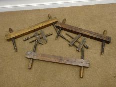 Three vintage wooden window clamps (W89cm) and two other clamps (5) Condition Report