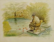 John Spencer Churchill (British 1926-2014): 'Winston Feeding his Golden Orfes at Chartwell 1949',