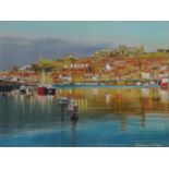 Edward Nolan ARCA (British 1934-): Reflections on Whitby Harbour,