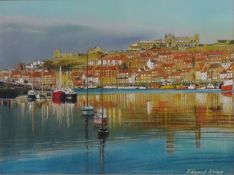 Edward Nolan ARCA (British 1934-): Reflections on Whitby Harbour,