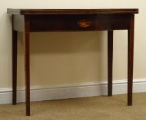 George lll mahogany serpentine front folding tea table, inlaid with specimen wood roundel,