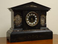 Victorian architectural black slate and marble mantle clock,