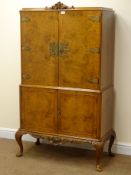 Queen Anne style walnut cocktail cabinet, four doors with fitted interior on cabriole legs, W95cm,