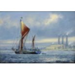 Jack Rigg (British 1927-): 'Sailing Barge Thalatta going up to Ipswich 1980', oil on board signed,