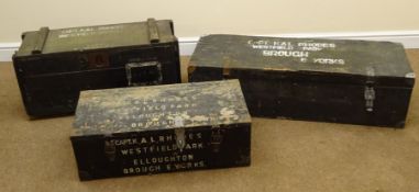 Two military travelling trunks, hinged lids, inscribed ''K.A.L.