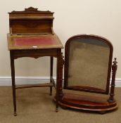 Victorian figured mahogany arched toilet mirror, turned supports with finials,