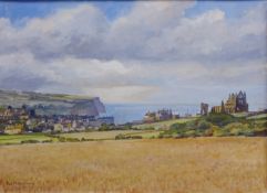 Don Micklethwaite (British 1936-): 'Prospect of Whitby', oil on canvas board signed,