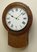 Railway Interest - early 20th century oak cased wall clock with circular Roman dial,