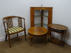 Edwardian inlaid mahogany tub shaped chair, upholstered seat, square tapering supports,