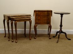 Maples burr walnut and crossbanded nest of tables on cabriole legs, W58cm, D40cm, H58cm,
