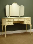 French style kidney shaped cream and gilt dressing table,raised triple mirror back,