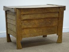 Late 19th century beech feather edge board chest, hinged lid, stile supports, W95cm, H67cm,