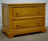 Shaw & Riley 'Seahorsemen' of Hessay elm low chest, two drawers, shaped plinth base, W77cm, H58cm,