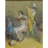 Performers Changing for the Show, 19th/early 20th century watercolour signed with initials EC 14.