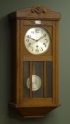 20th century oak cased wall clock with bevelled and convex glazed door,