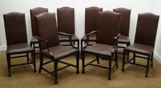 Set eight (6+2) early 20th century mahogany high back dining chairs, upholstered seat,