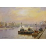 Don Micklethwaite (British 1936-): 'Morning Mist Whitby', oil on canvas board 31.