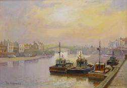 Don Micklethwaite (British 1936-): 'Morning Mist Whitby', oil on canvas board 31.