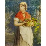 Ernesto Fontana (Italian 1837-1918): Young Woman with a Basket of Fruit,