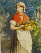 Ernesto Fontana (Italian 1837-1918): Young Woman with a Basket of Fruit,