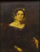 Portrait of a Seated Lady, 19th century oil on canvas unsigned 34cm x 26cm in gilt frame,