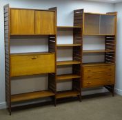 Staples Laddarax teak framed three sectional wall unit comprising of a chest with three drawers,