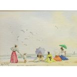Rod Pearce (British 1942): Edwardian Beach Scene, three watercolours signed 12.5cm x 17.
