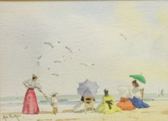 Rod Pearce (British 1942): Edwardian Beach Scene, three watercolours signed 12.5cm x 17.
