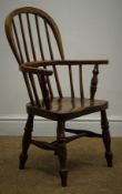 Late 20th century elm and ash double bow stick back Windsor armchair, turned supports,
