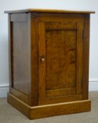 Oak bedside/lamp cupboard, single panelled door, plinth base, W54cm, H77cm,