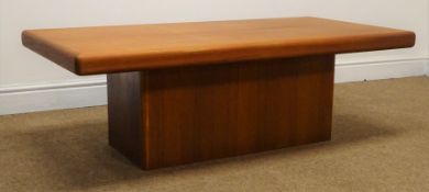 Danish Trioh rectangular teak coffee table, single column support, W120cm, H39cm,