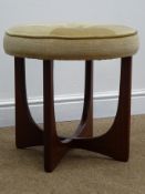 G Plan teak 'Fresco' stool, seat upholstered in a cream fabric with Astro wood cross sectional base,