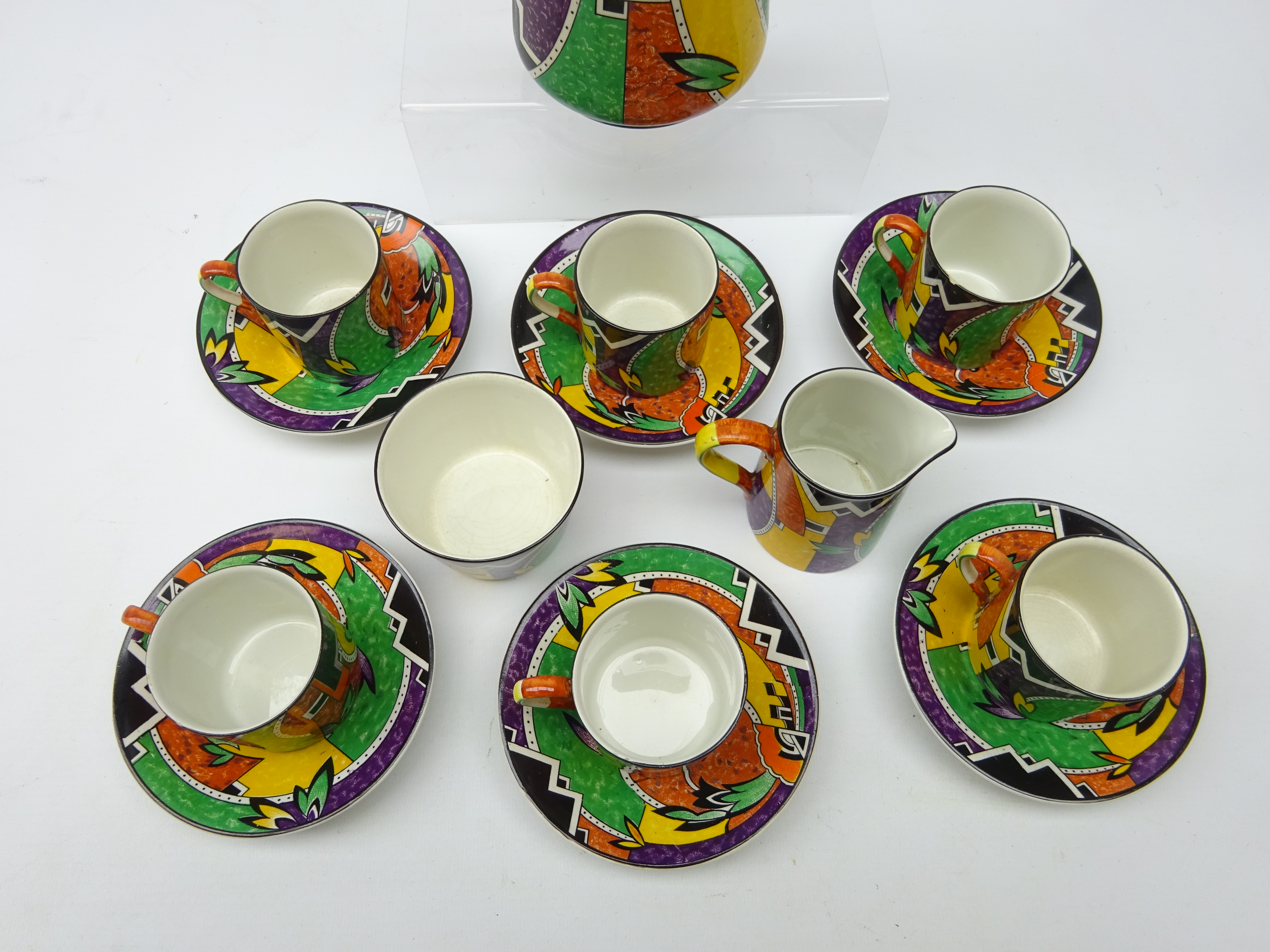 Art Deco Royal Winton Grimwades Jazz pattern coffee set for six comprising coffee pot, - Image 2 of 4