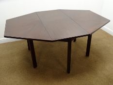 Mid 20th century octagonal rosewood extending table, cross banded, square supports, W179cm, H73cm,