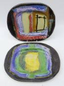 Two Scandinavian studio pottery oval dishes by Jose Thyssen, bold abstract design,