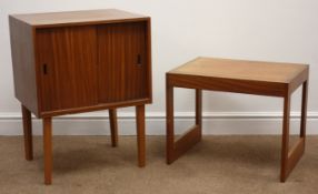 Danish solid teak nest of three rectangular tables on square open end supports,