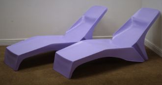 Pair 1960s fibreglass sun loungers, finished in lilac,