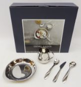 Georg Jensen Apetito, stainless steel five piece Children's set comprising cup, pate & cutlery set,