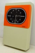 1970's French Lambert electric Time Clock with 24 hour dial in metal casing with laminated acrylic