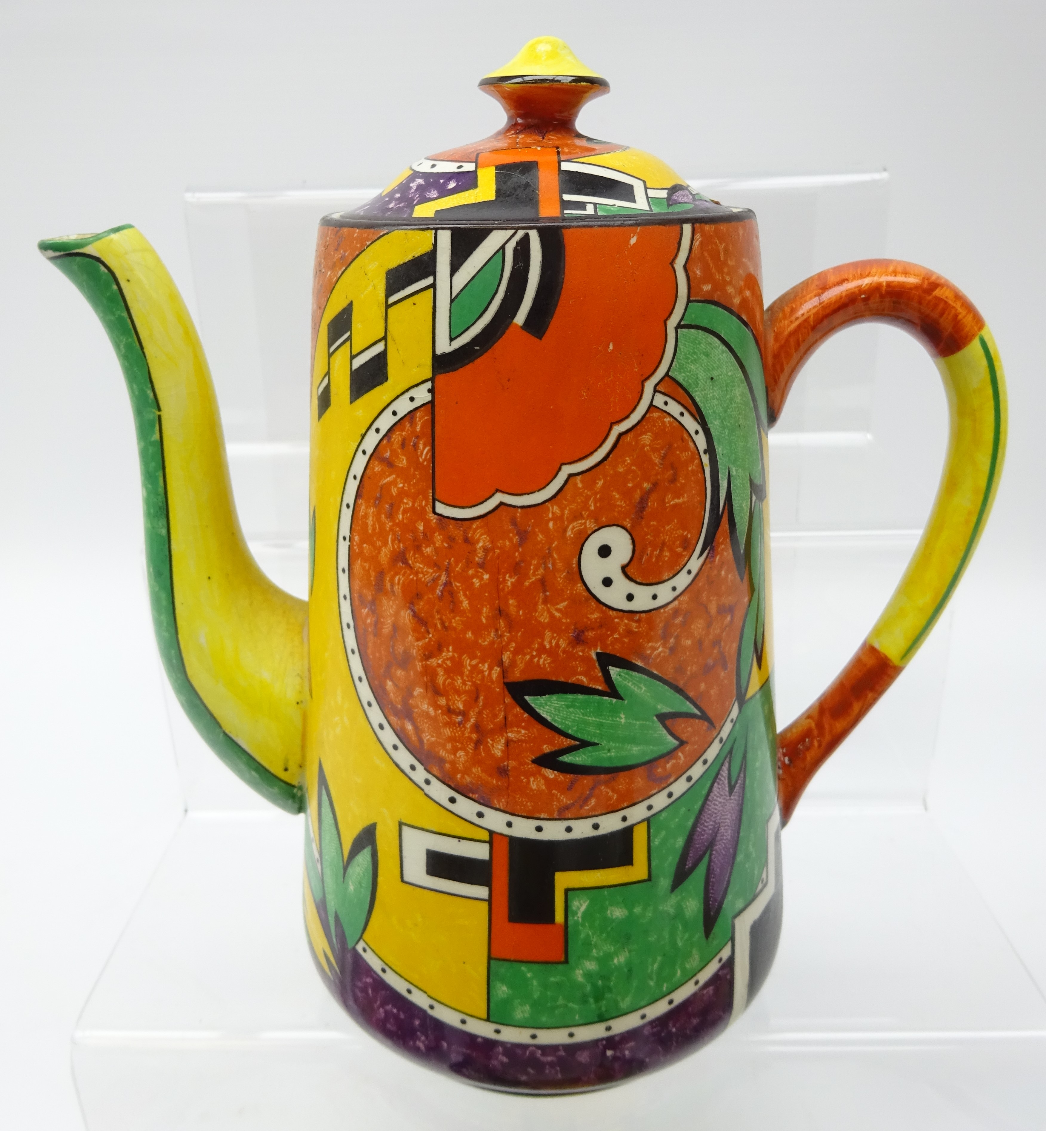 Art Deco Royal Winton Grimwades Jazz pattern coffee set for six comprising coffee pot, - Image 4 of 4